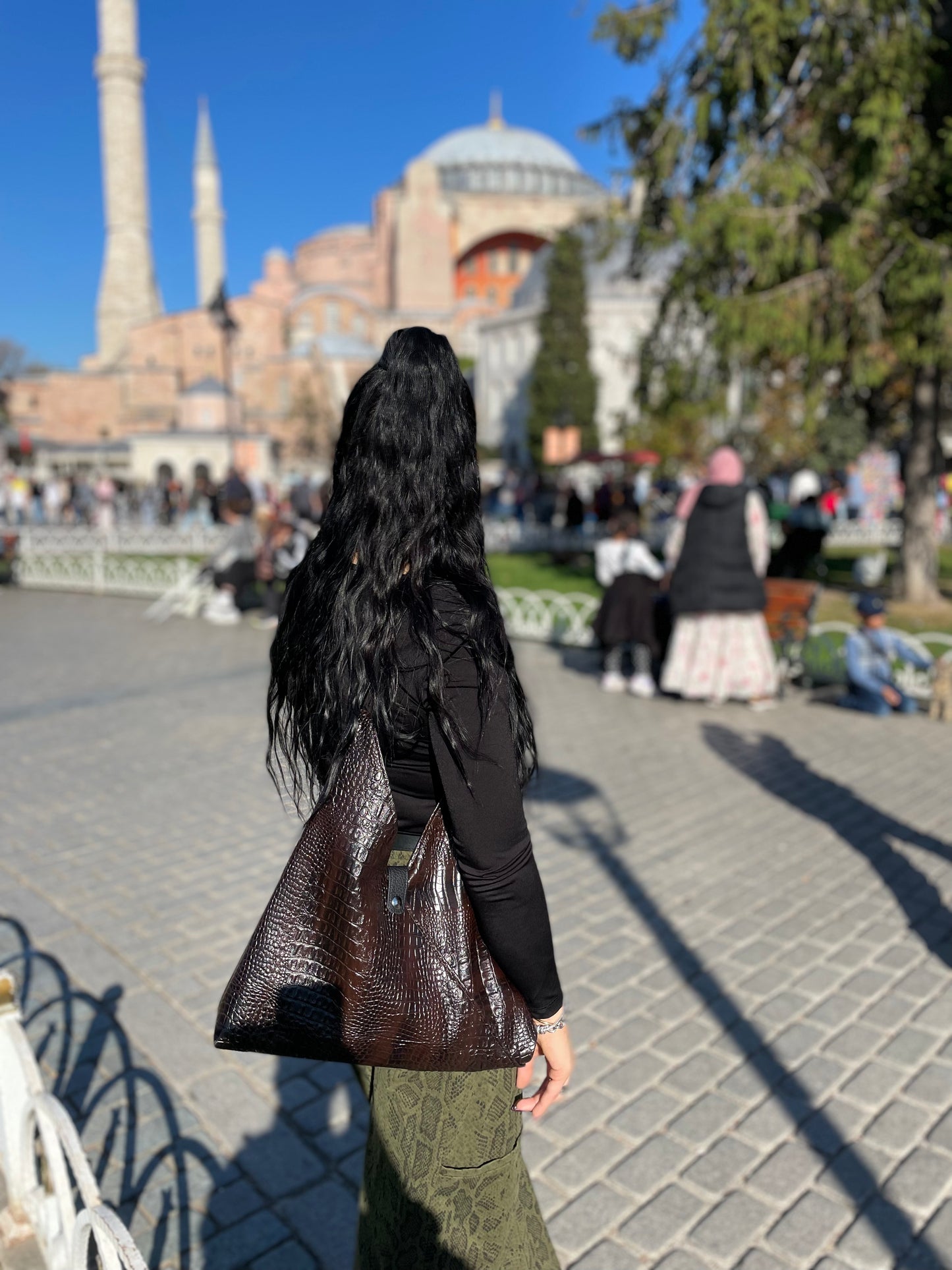 Croco brown shoulder bag