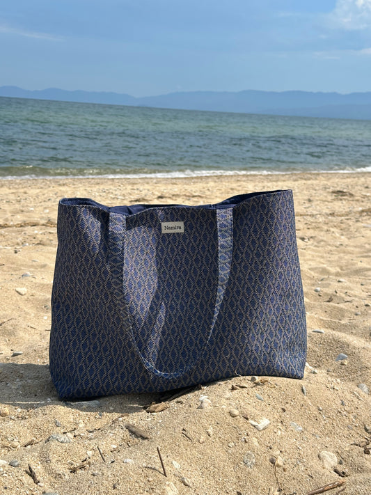 Denim print beach bag