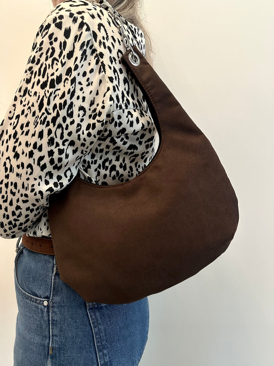 Half moon bag-σουέτ καφέ