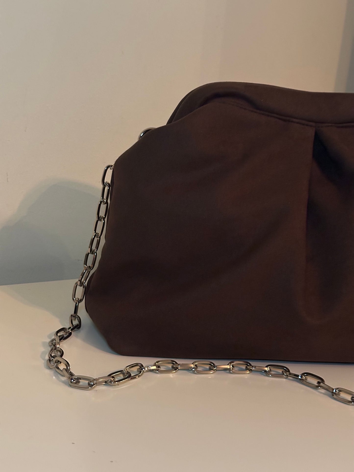 Clutch bag σουέτ καφέ -large