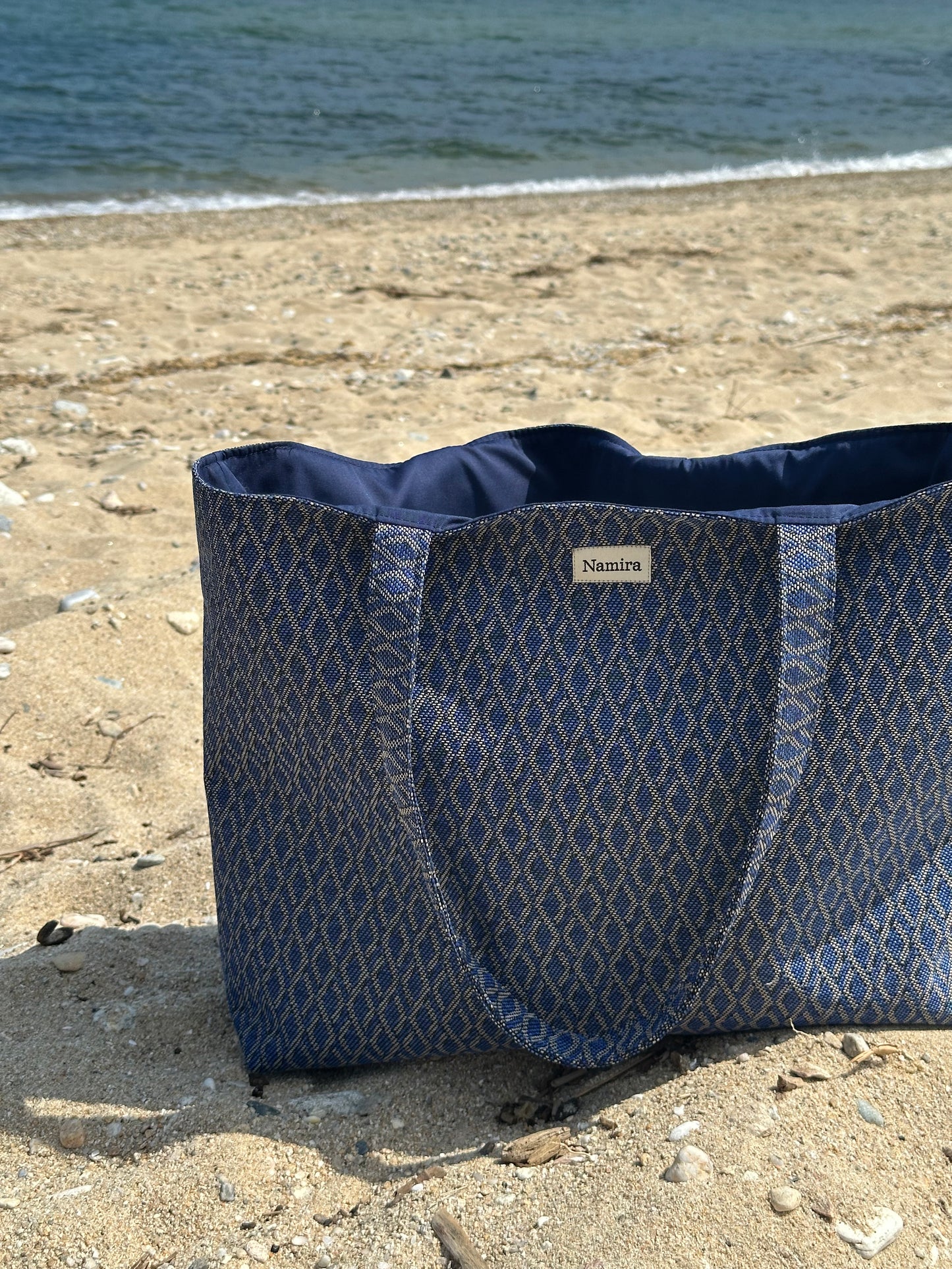 Denim print beach bag